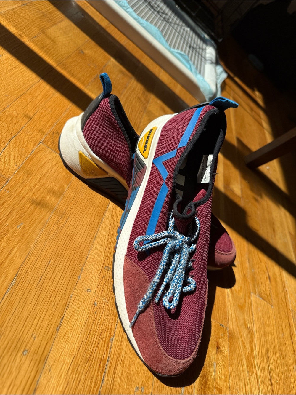 Diesel Burgundy Athletic Sneakers sample with Blue Accents